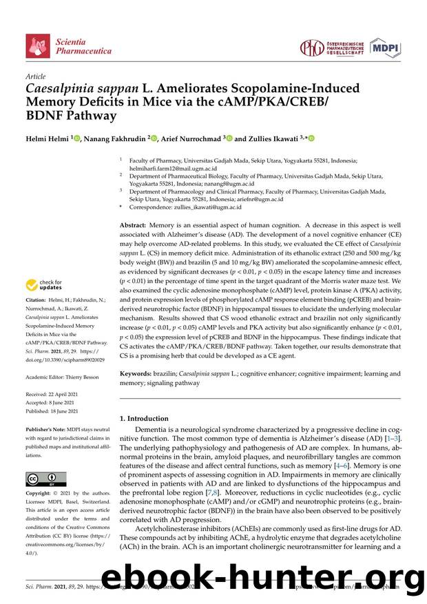 Caesalpinia sappan L. Ameliorates Scopolamine-Induced Memory Deficits in Mice via the cAMPPKACREB BDNF Pathway by Helmi Helmi Nanang Fakhrudin Arief Nurrochmad & Zullies Ikawati