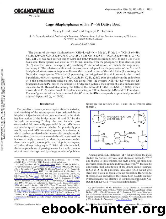 Cage Silaphosphanes with a PâSi Dative Bond by Valery F. Sidorkin* & Evgeniya P. Doronina
