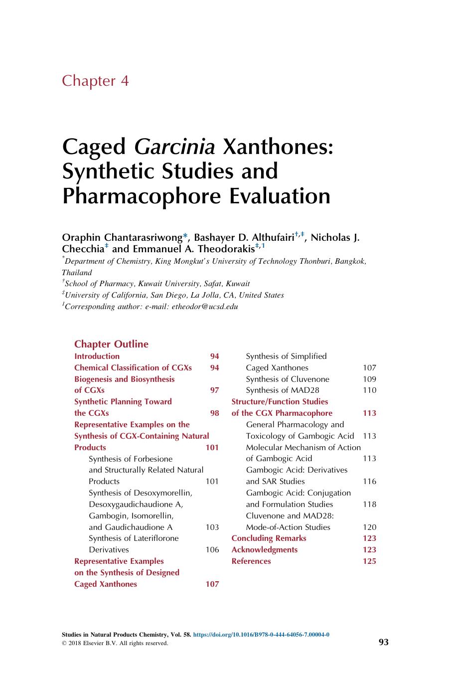 Caged Garcinia Xanthones: Synthetic Studies and Pharmacophore Evaluation by Oraphin Chantarasriwong & Bashayer D. Althufairi & Nicholas J. Checchia & Emmanuel A. Theodorakis
