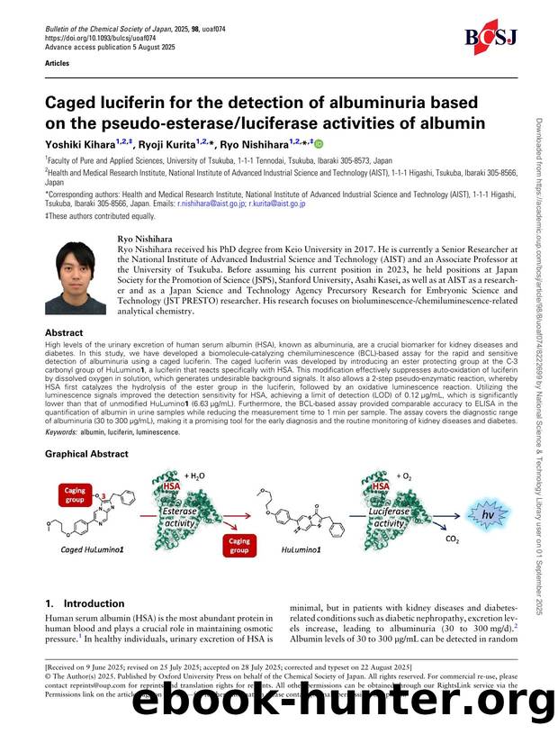 Caged luciferin for the detection of albuminuria based on the pseudo-esteraseluciferase activities of albumin by Yoshiki Kihara & Ryoji Kurita & Ryo Nishihara