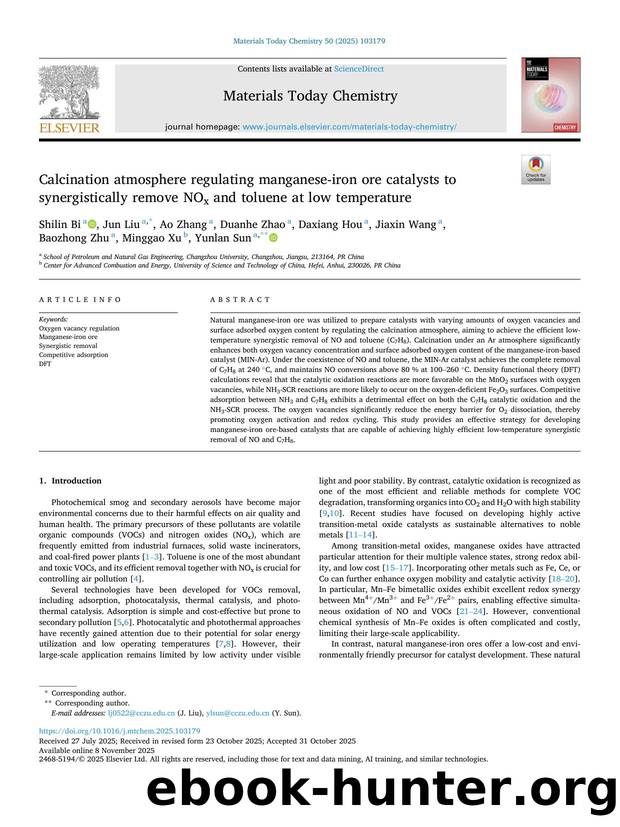 Calcination atmosphere regulating manganese-iron ore catalysts to synergistically remove NOx and toluene at low temperature by unknow