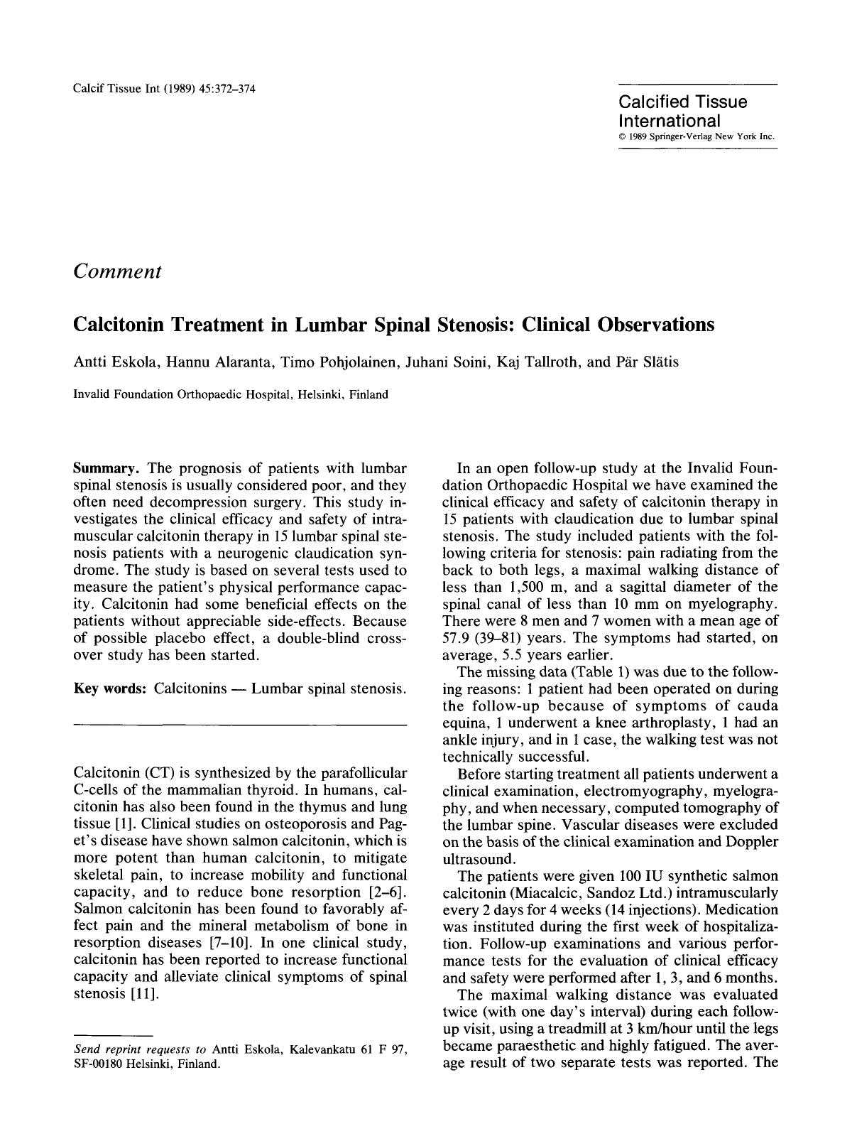 Calcitonin treatment in lumbar spinal stenosis: Clinical observations by Unknown