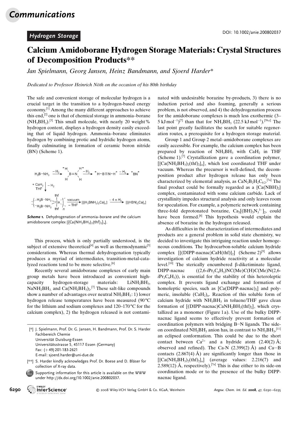 Calcium Amidoborane Hydrogen Storage Materials: Crystal Structures of Decomposition Products by Unknown