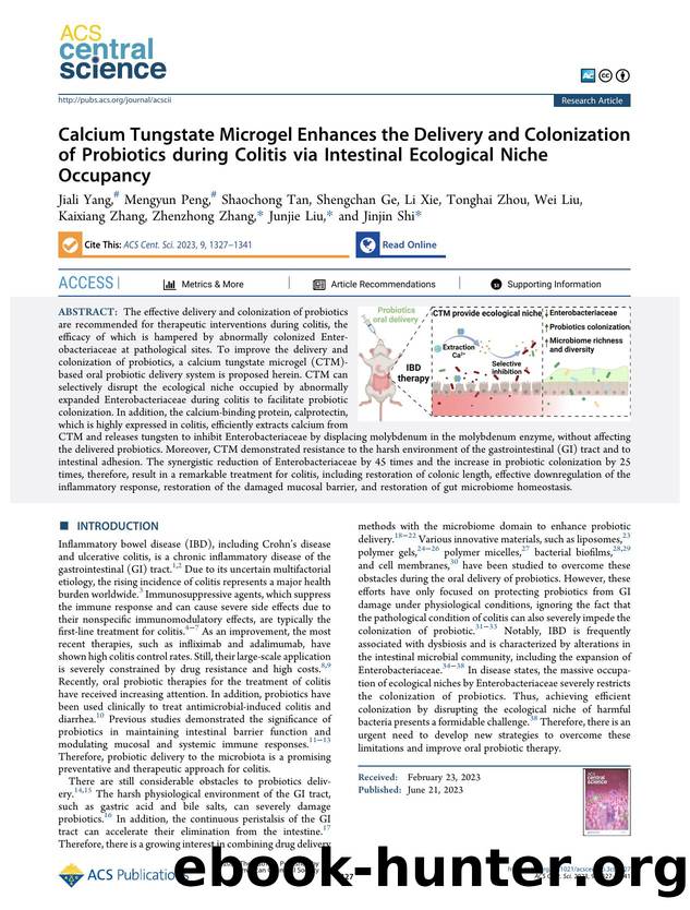 Calcium Tungstate Microgel Enhances the Delivery and Colonization of Probiotics during Colitis via Intestinal Ecological Niche Occupancy by unknow