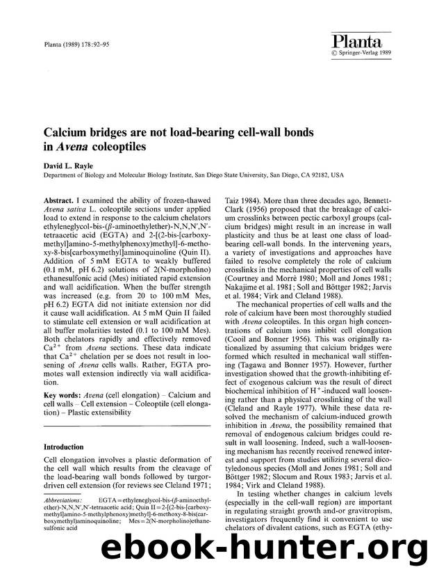 Calcium bridges are not load-bearing cell-wall bonds in <Emphasis Type="Italic">Avena<Emphasis> coleoptiles by Unknown