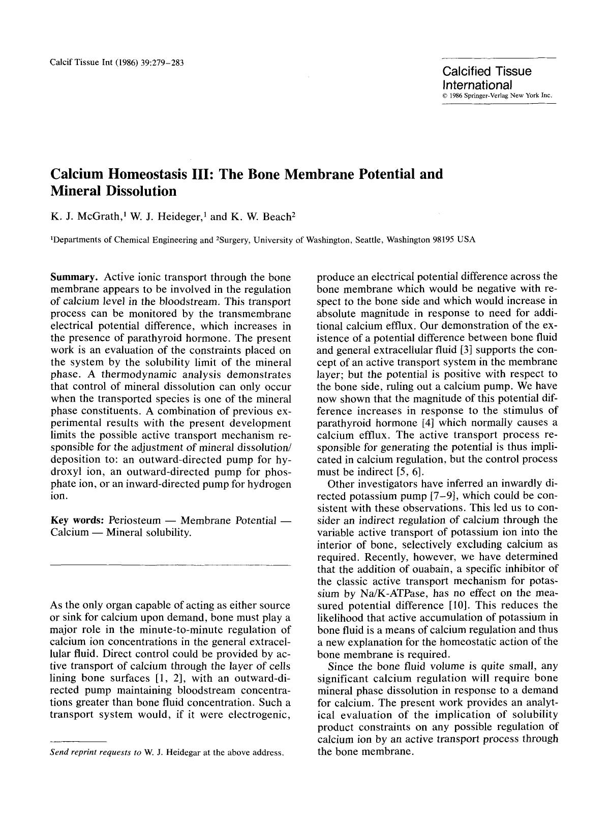 Calcium homeostasis III: The bone membrane potential and mineral dissolution by Unknown