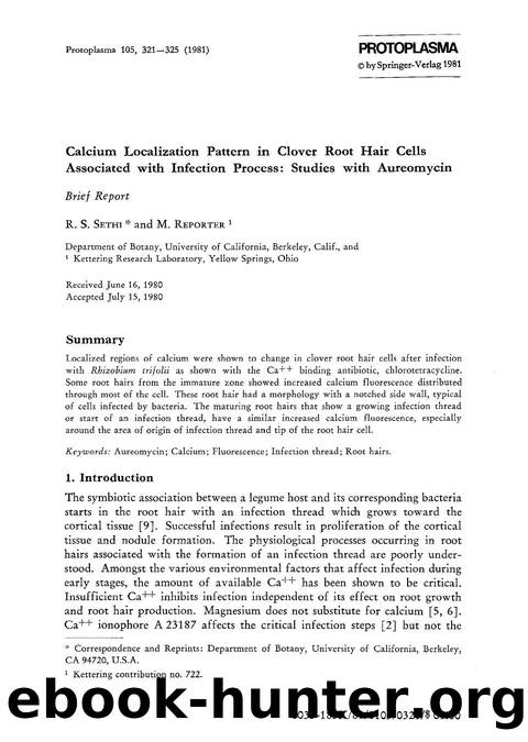 Calcium localization pattern in clover root hair cells associated with infection process: Studies with aureomycin by Unknown