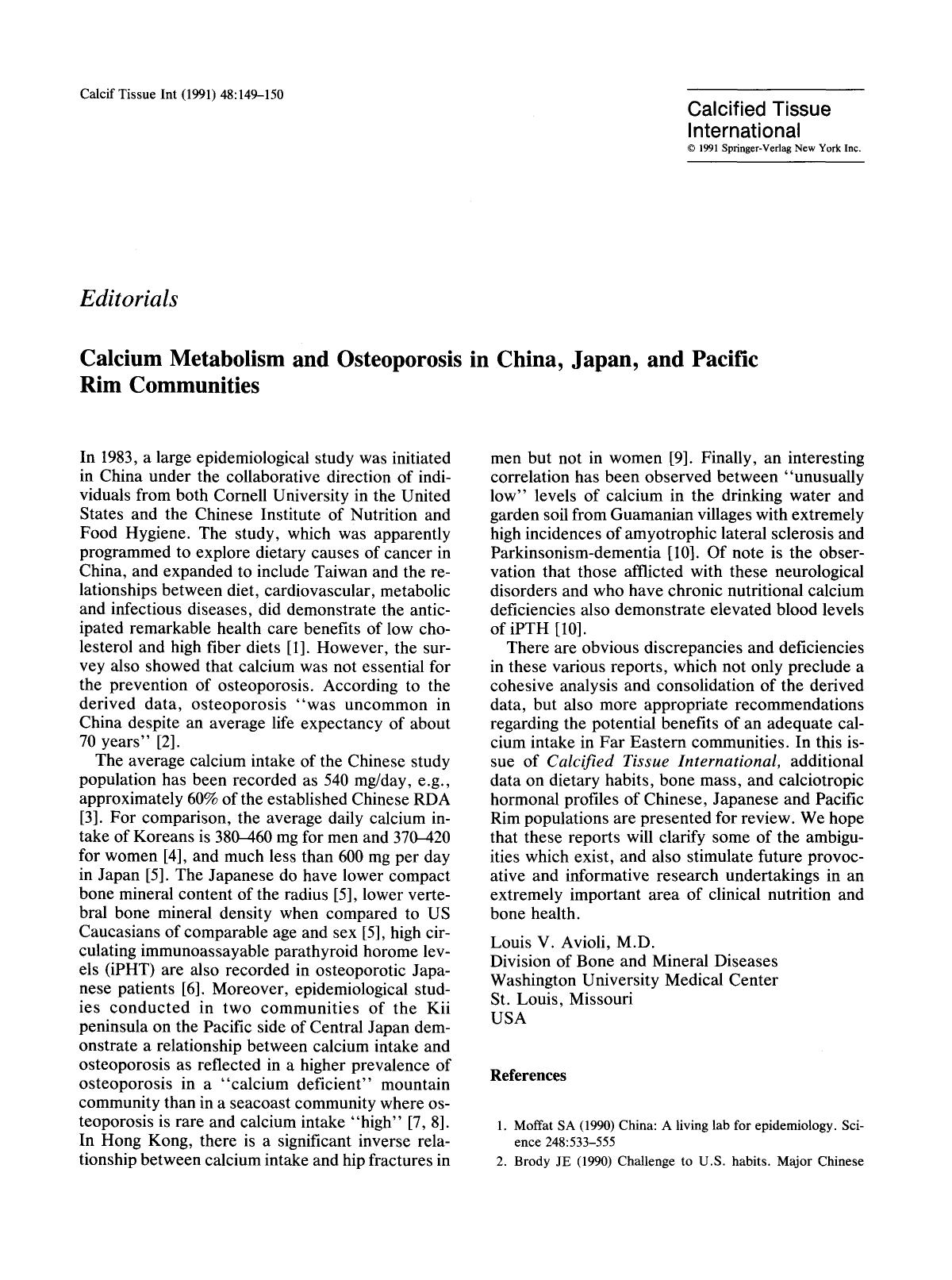 Calcium metabolism and osteoporosis in China, Japan, and Pacific Rim communities by Unknown