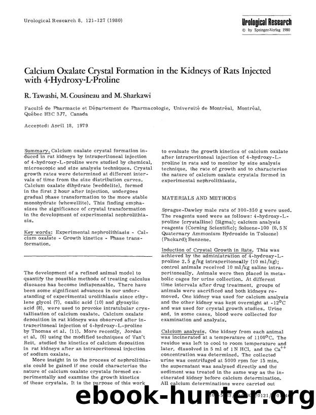 Calcium oxalate crystal formation in the kidneys of rats injected with 4-hydroxy-L-proline by Unknown