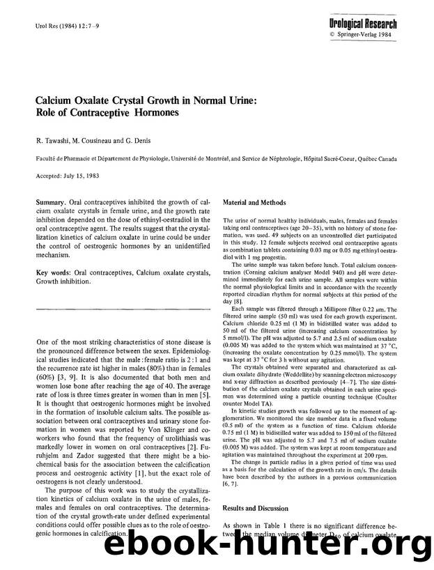 Calcium oxalate crystal growth in normal urine: Role of contraceptive hormones by Unknown