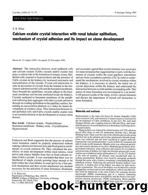 Calcium oxalate crystal interaction with renal tubular epithelium, mechanism of crystal adhesion and its impact on stone development by Unknown