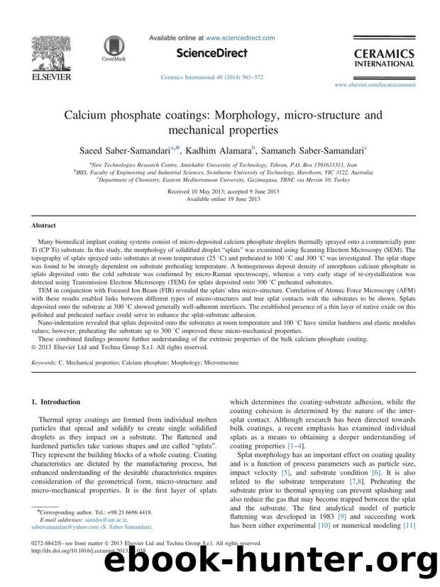 Calcium phosphate coatings_ Morphology, micro-structure and mechanical properties by Saeed Saber-Samandari & Kadhim Alamara & Samaneh Saber-Samandari
