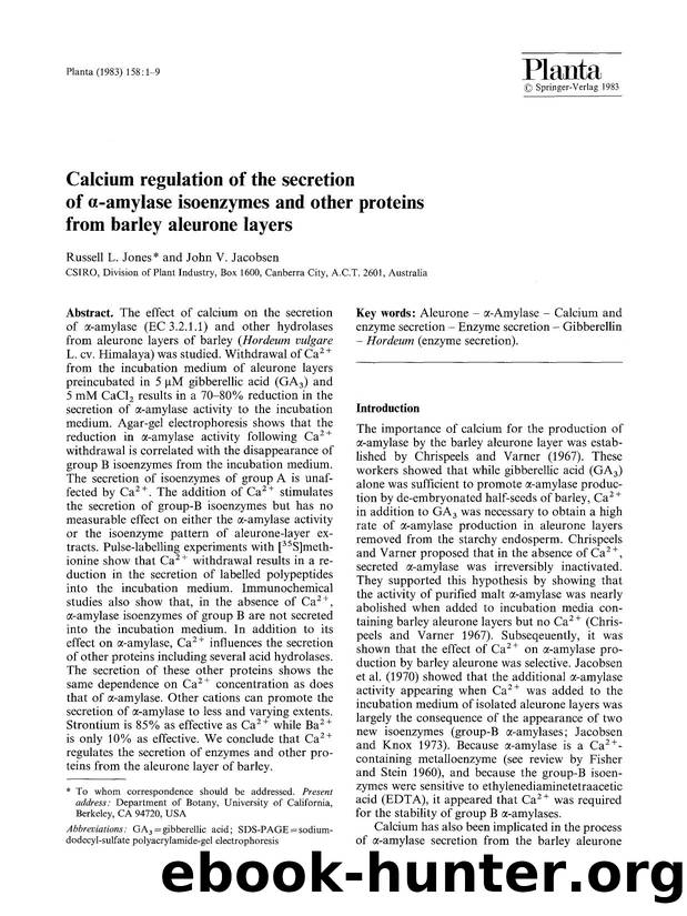 Calcium regulation of the secretion of α-amylase isoenzymes and other proteins from barley aleurone layers by Unknown