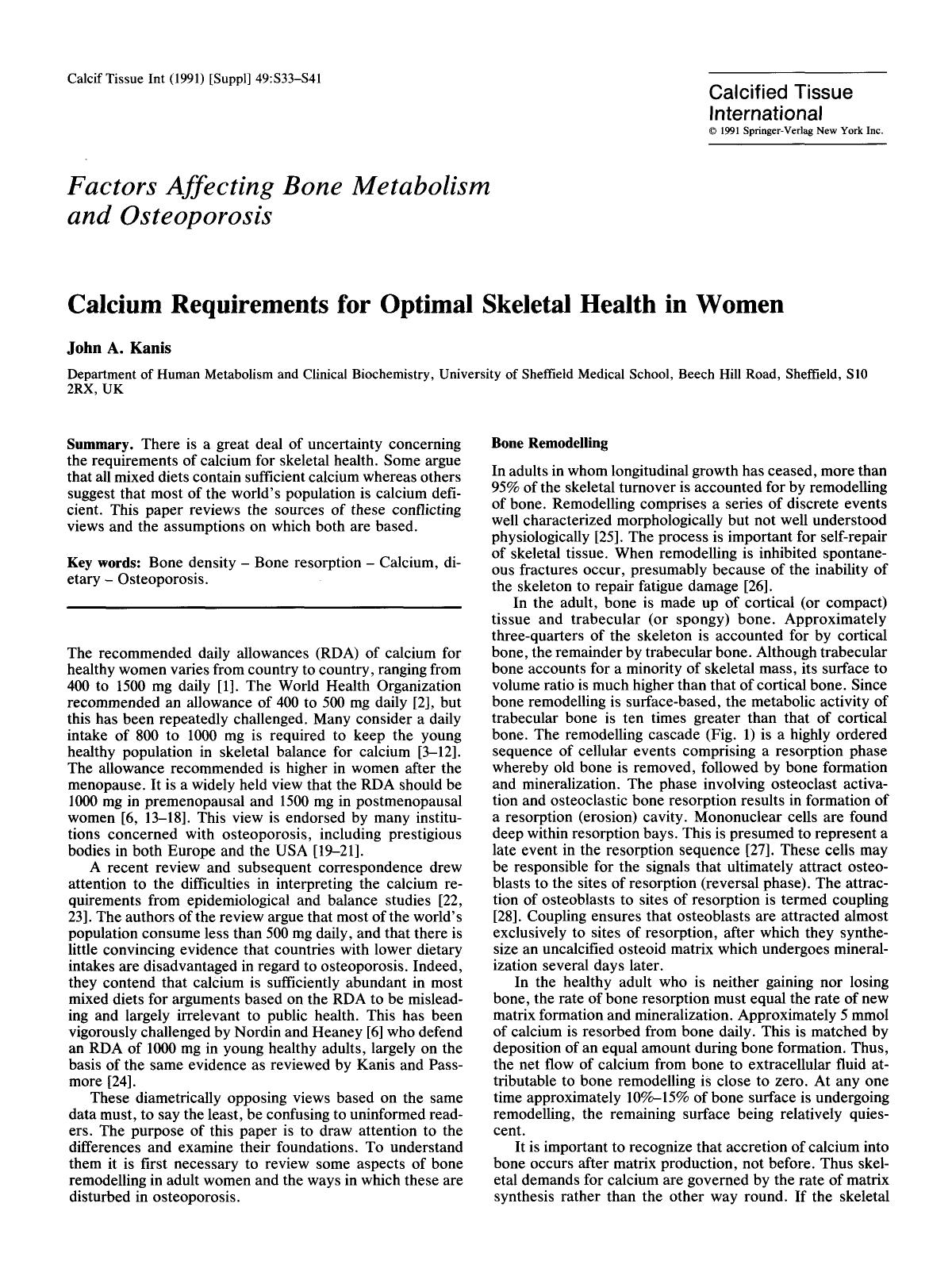 Calcium requirements for optimal skeletal health in women by Unknown