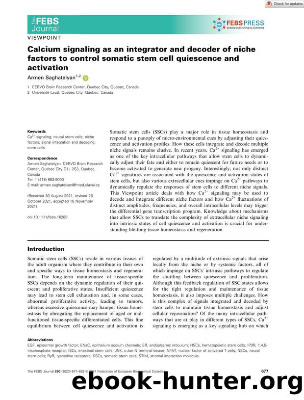 Calcium signaling as an integrator and decoder of niche factors to control somatic stem cell quiescence and activation by Unknown