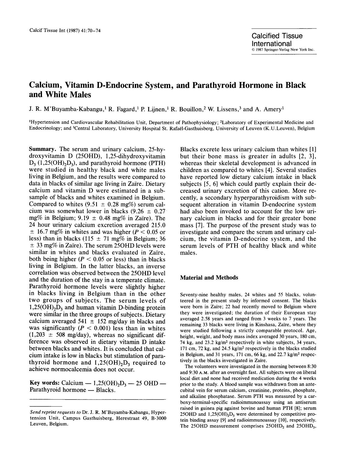 Calcium, vitamin D-endocrine system, and parathyroid hormone in black and white males by Unknown