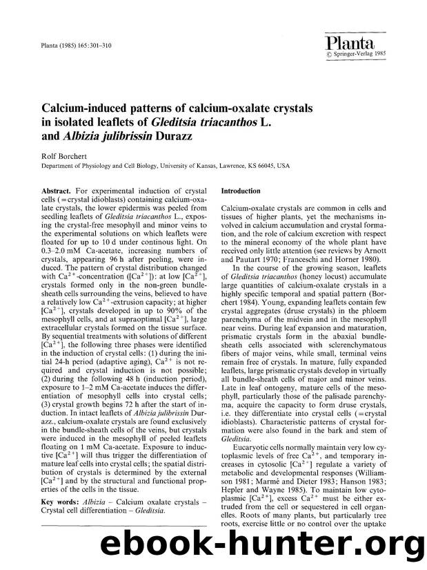 Calcium-induced patterns of calcium-oxalate crystals in isolated leaflets of <Emphasis Type="Italic">Gleditsia triacanthos<Emphasis> L. and <Emphasis Type="Italic">Albizia julibrissin<Emphasis> Durazz by Unknown