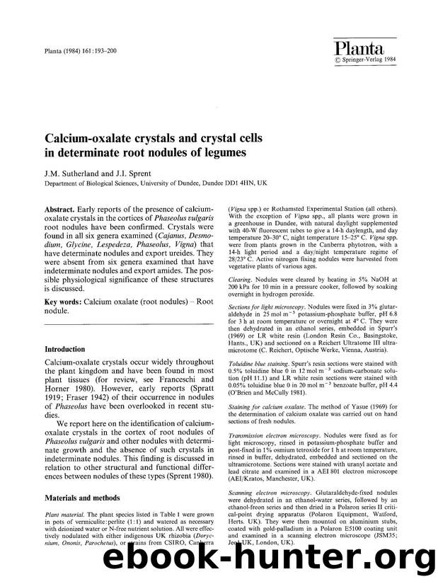 Calcium-oxalate crystals and crystal cells in determinate root nodules of legumes by Unknown