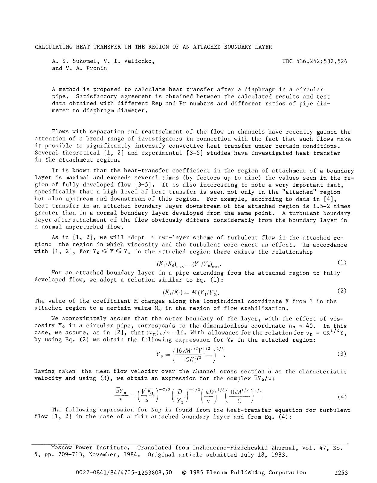 Calculating heat transfer in the region of an attached boundary layer by Unknown