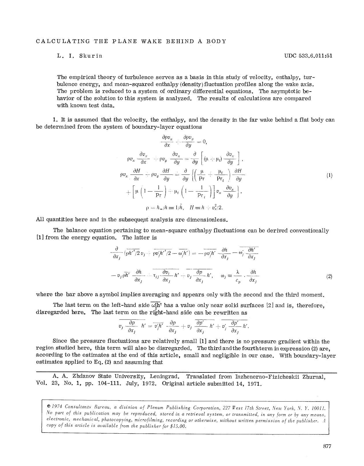 Calculating the plane wake behind a body by Unknown