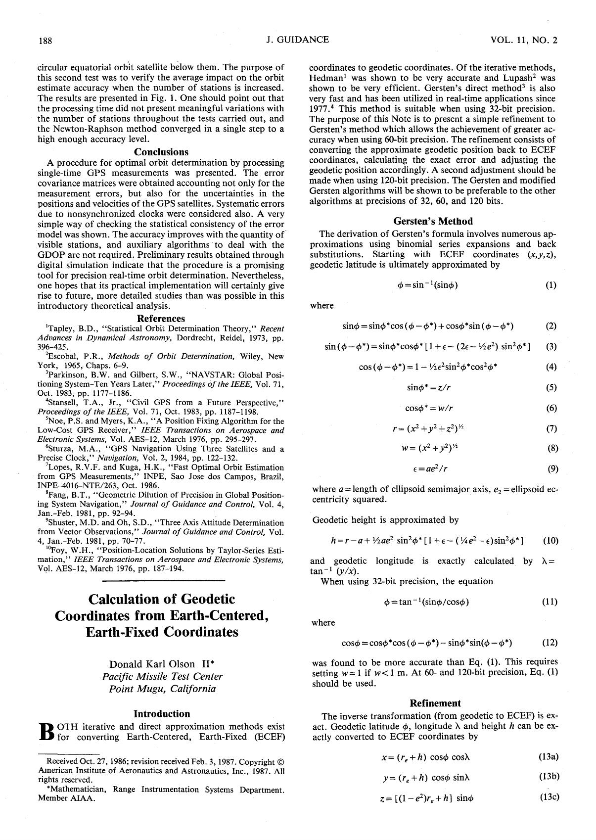 Calculation of Geodetic Coordinates from Earth-Centered, Earth-Fixed Coordinates by Unknown