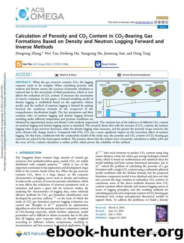 Calculation of Porosity and CO2 Content in CO2-Bearing Gas Formations Based on Density and Neutron Logging Forward and Inverse Methods by Hengrong Zhang Wei Tan Desheng Hu Xiangyang Hu Jianmeng Sun & Dong Yang