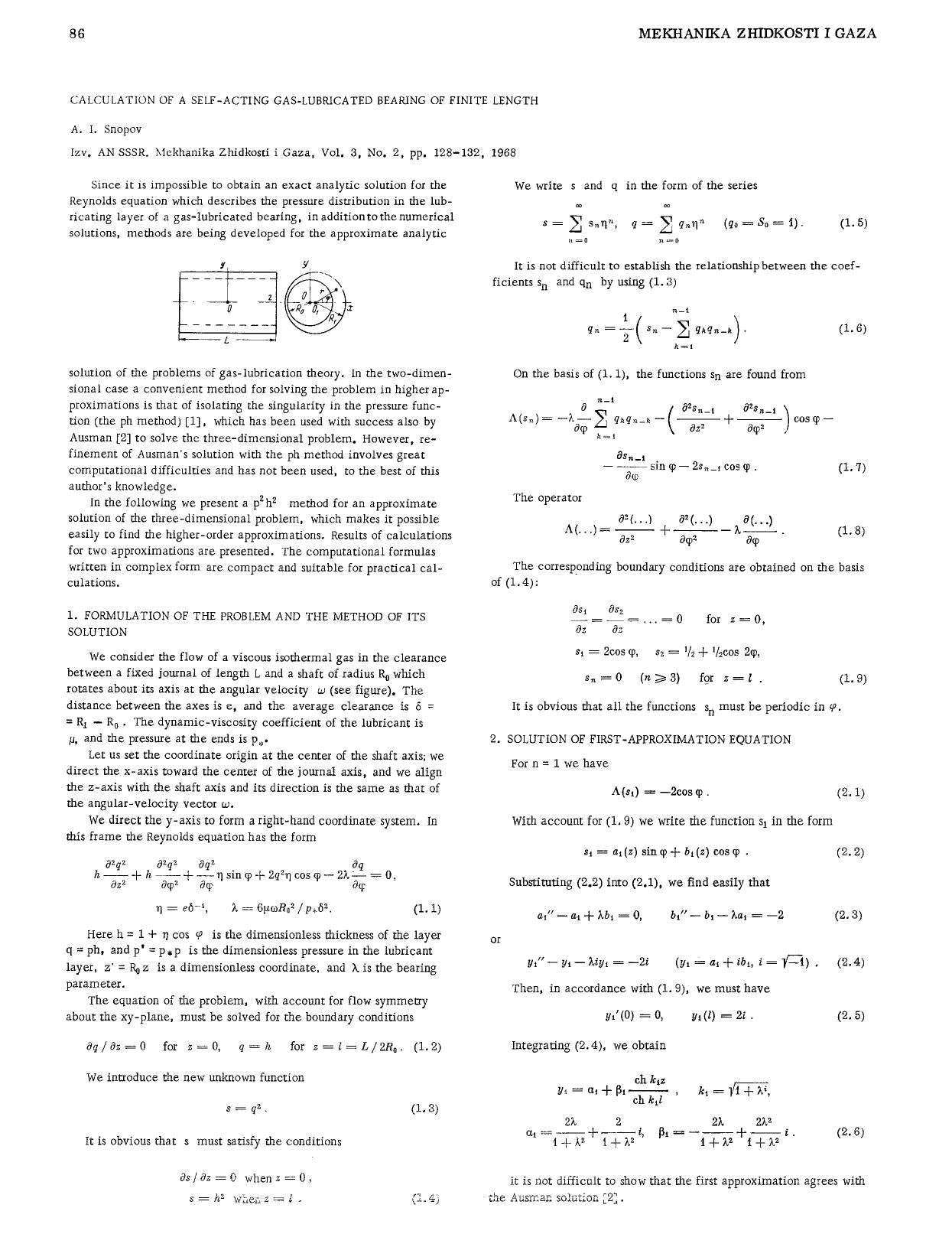 Calculation of a self-acting gas-lubricated bearing of finite length by Unknown