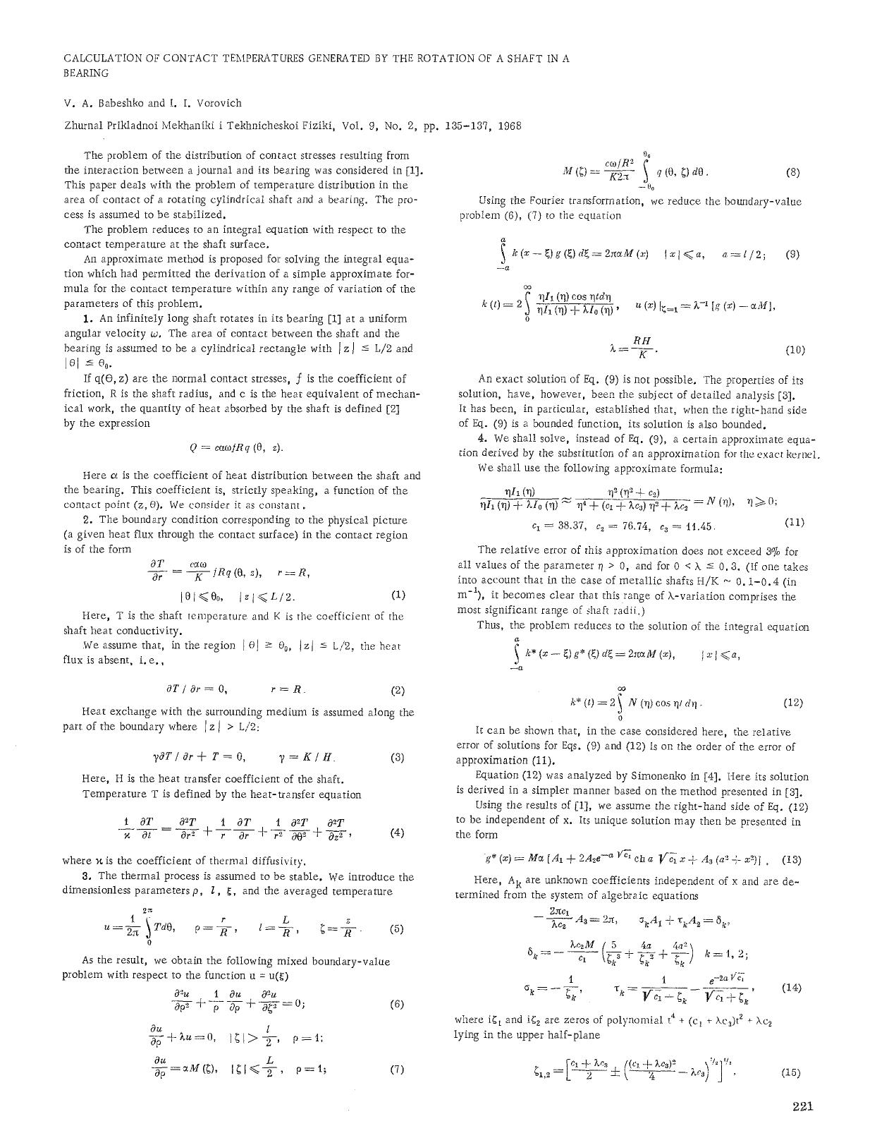 Calculation of contact temperatures generated by the rotation of a shaft in a bearing by Unknown