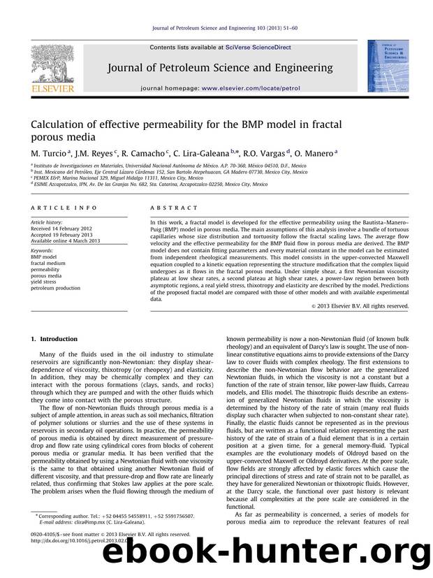 Calculation of effective permeability for the BMP model in fractal porous media by M. Turcio & J.M. Reyes & R. Camacho & C. Lira-Galeana & R.O. Vargas & O. Manero