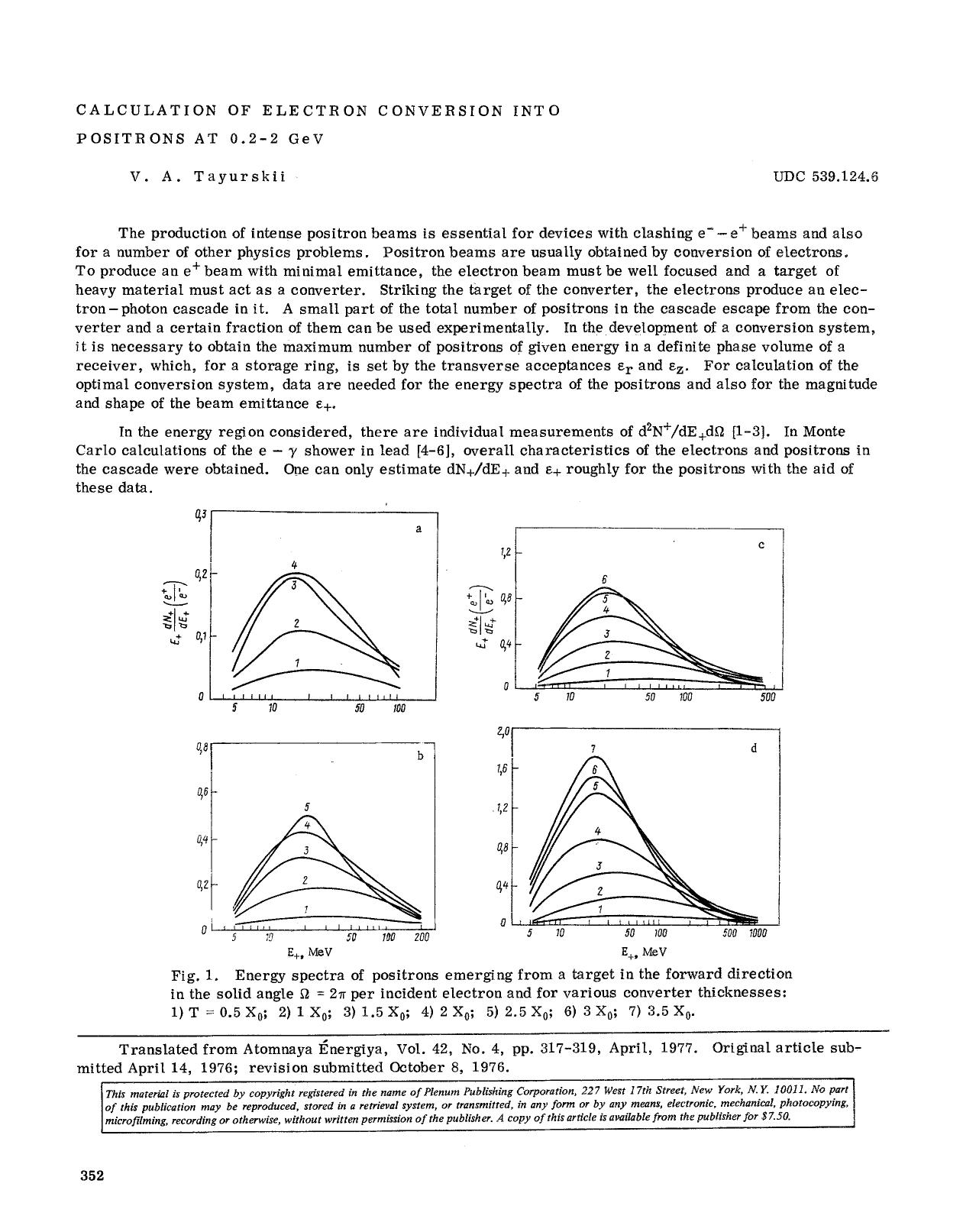 Calculation of electron conversion into positrons at 0.2–2 GeV by Unknown