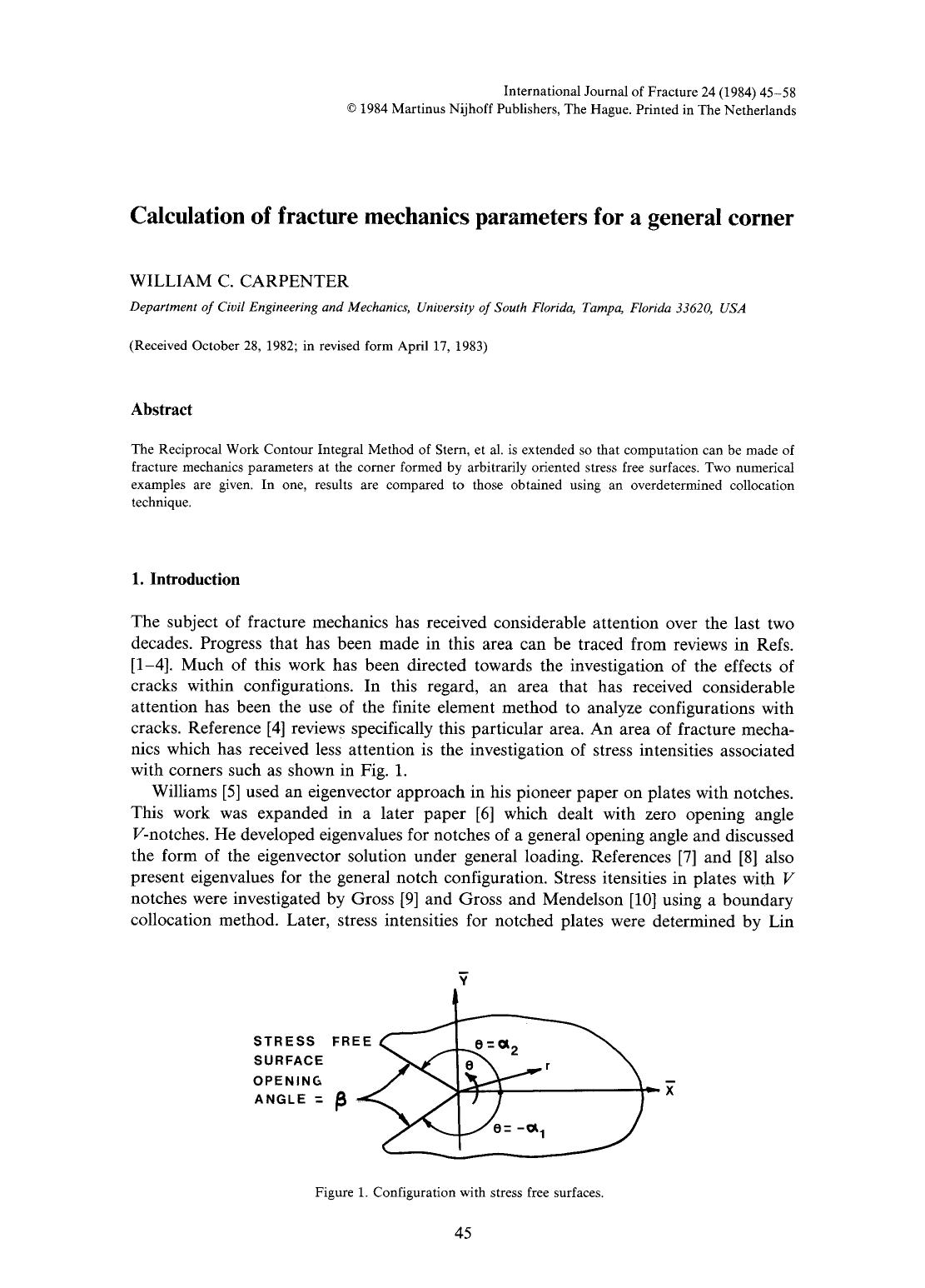 Calculation of fracture mechanics parameters for a general corner by Unknown