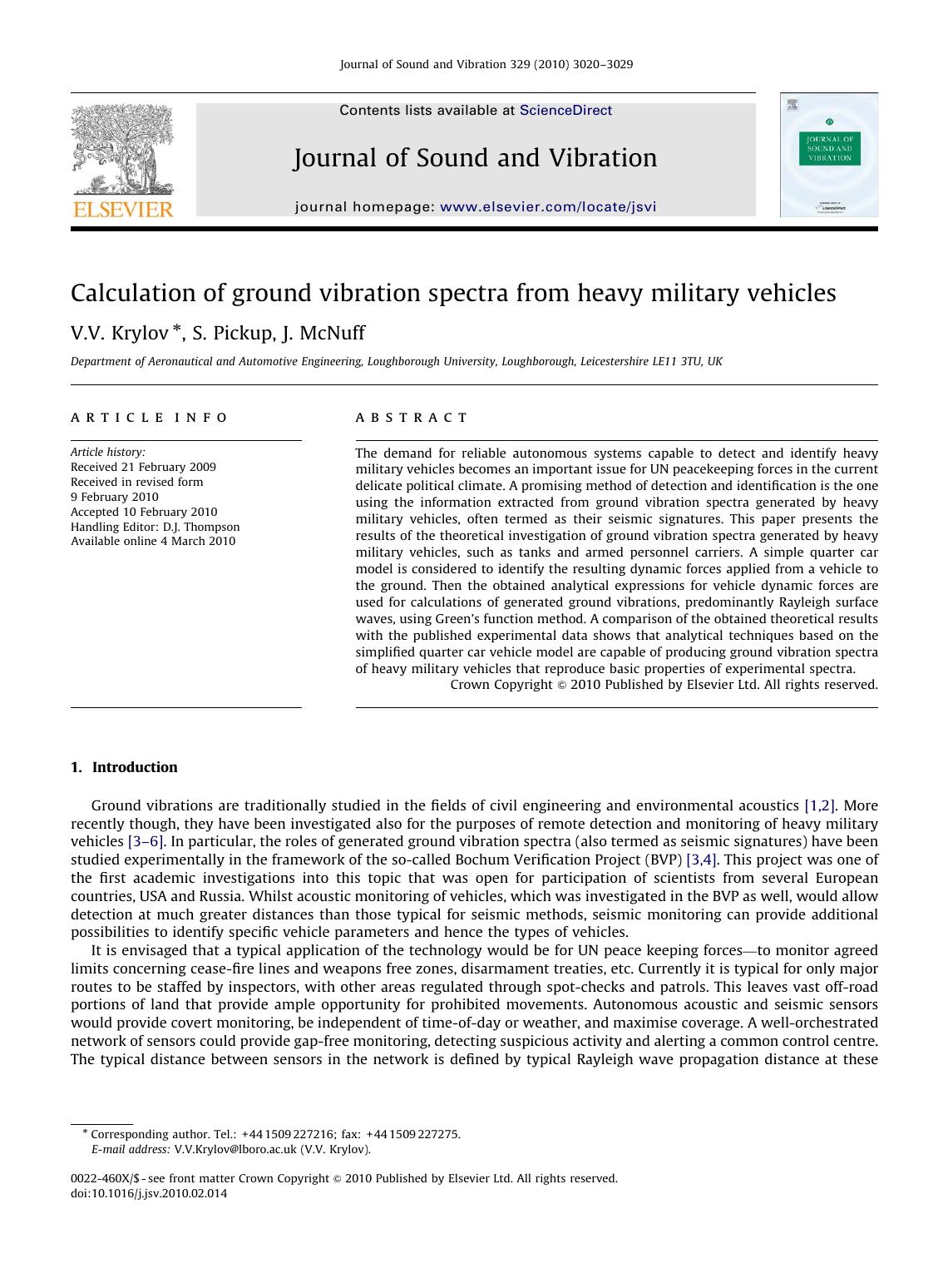 Calculation of ground vibration spectra from heavy military vehicles by V.V. Krylov; S. Pickup; J. McNuff