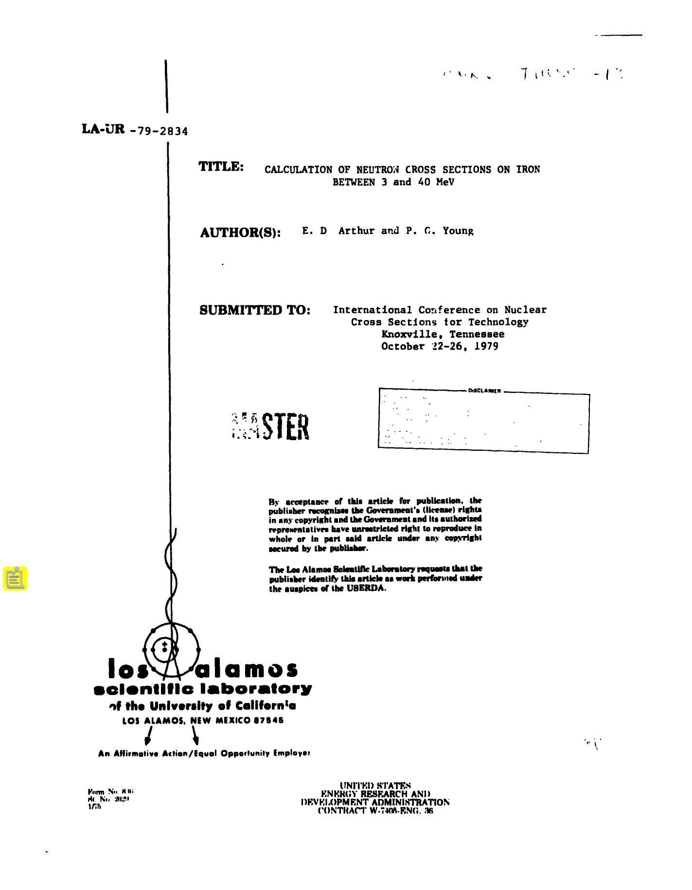 Calculation of neutron cross sections on iron between 3 and 40 MeV None by LANL Research Library LWW Project