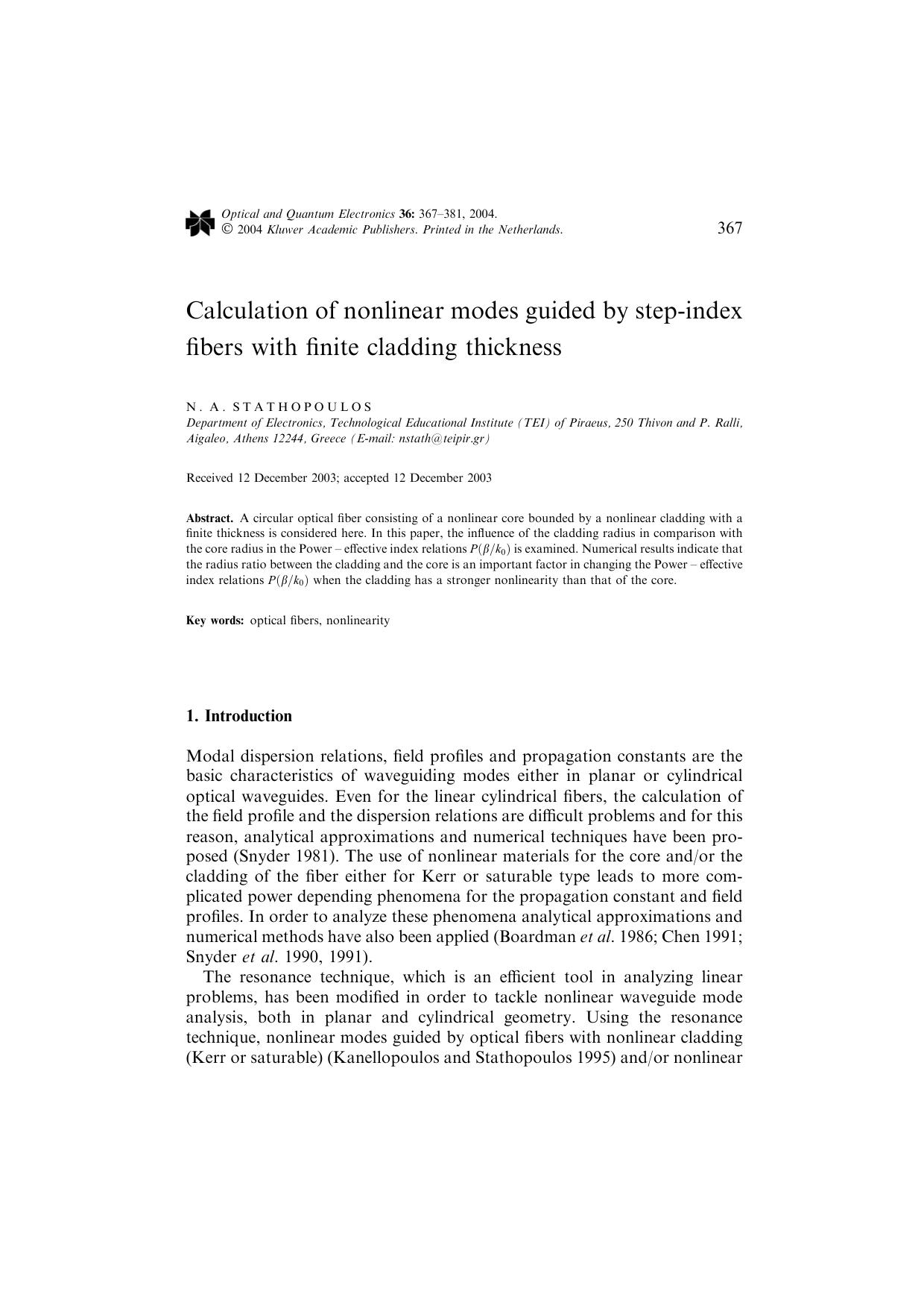 Calculation of nonlinear modes guided by step-index fibers with finite cladding thickness by Unknown