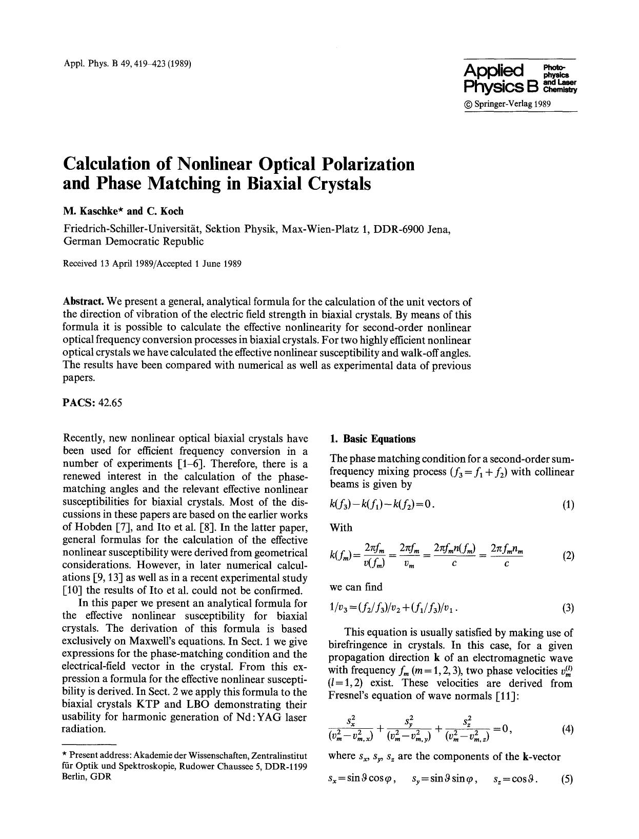 Calculation of nonlinear optical polarization and phase matching in biaxial crystals by Unknown