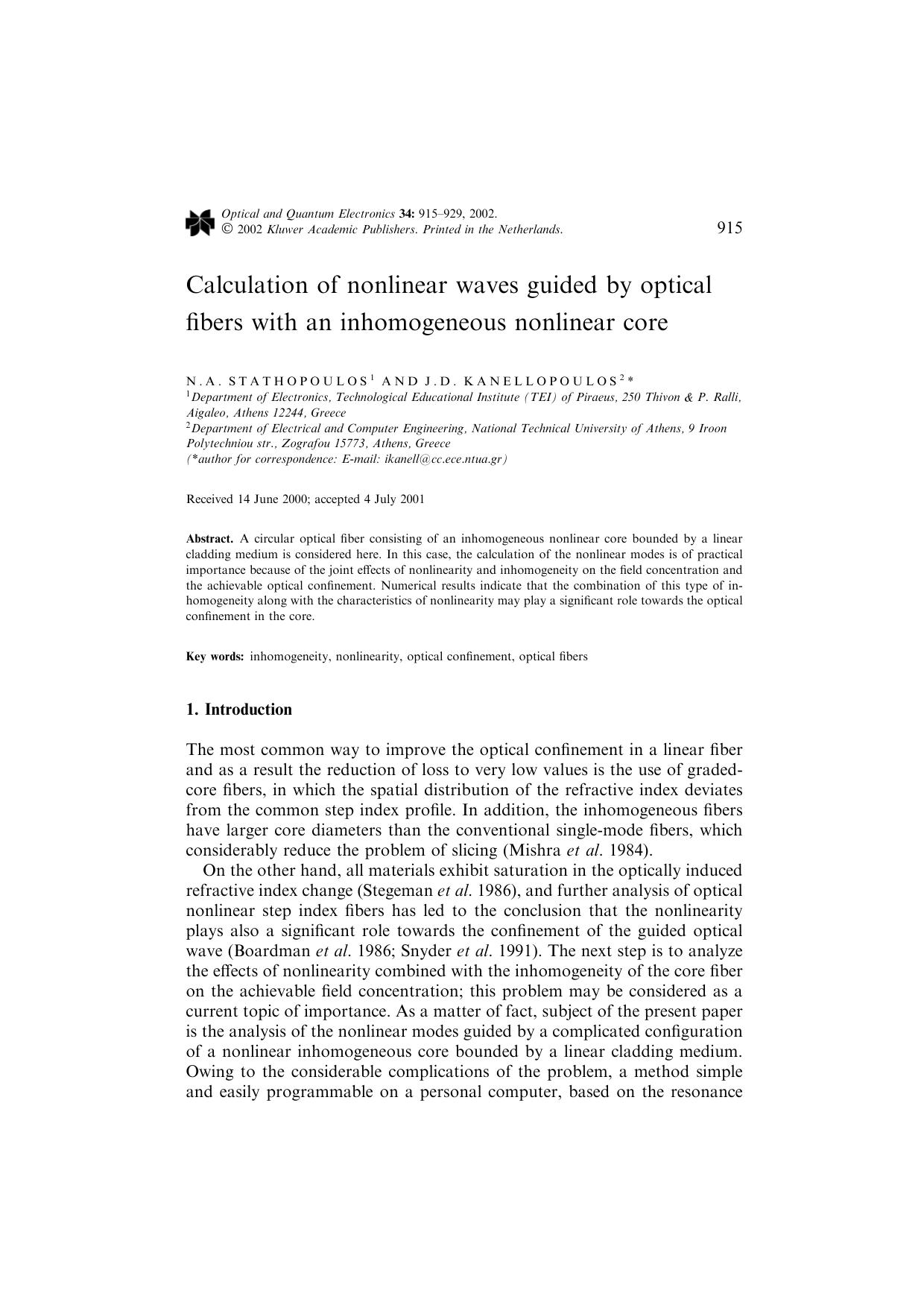 Calculation of nonlinear waves guided by optical fibers with an inhomogeneous nonlinear core by Unknown
