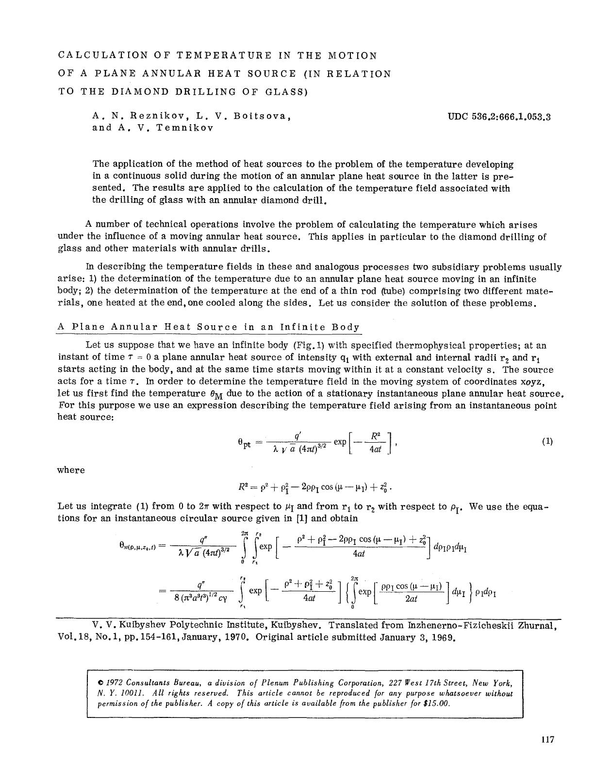 Calculation of temperature in the motion of a plane annular heat source (in relation to the diamond drilling of glass) by Unknown