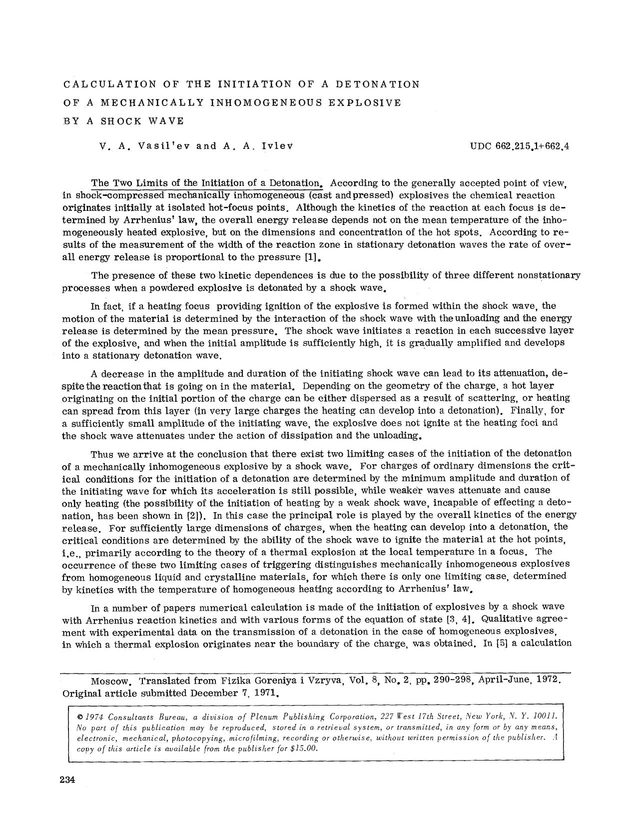 Calculation of the initiation of a detonation of a mechanically inhomogeneous explosive by a shock wave by Unknown