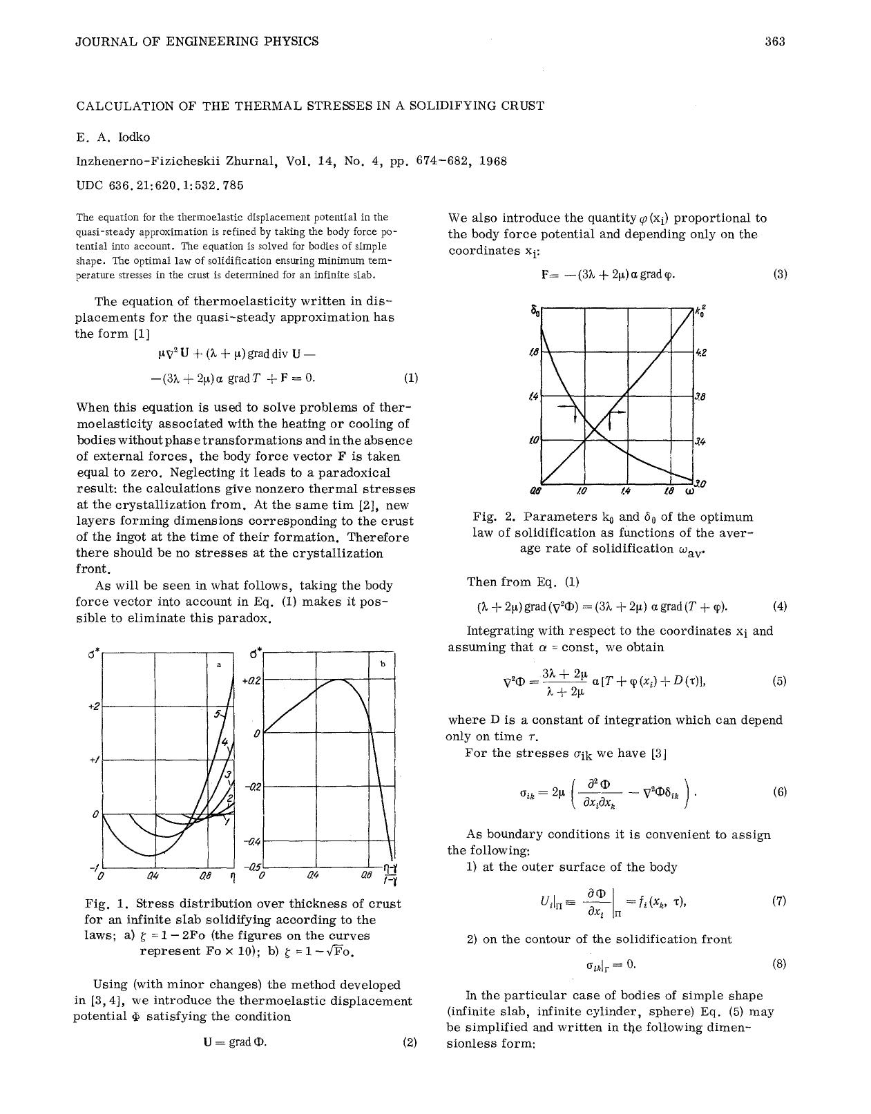 Calculation of the thermal stresses in a solidifying crust by Unknown