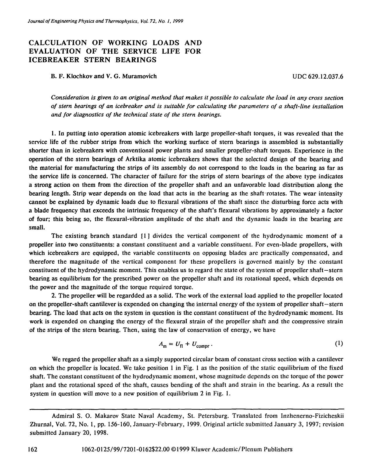 Calculation of working loads and evaluation of the service life for icebreaker stern bearings by Unknown