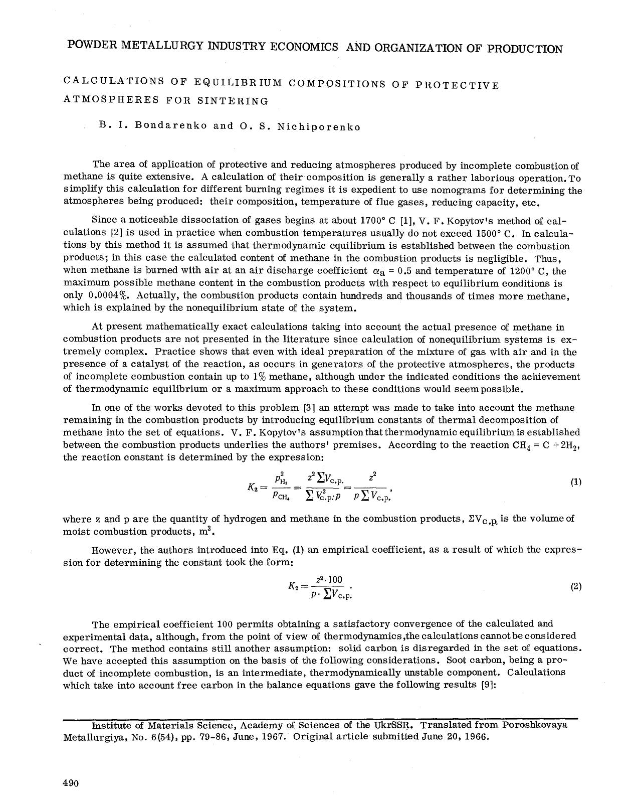 Calculations of equilibrium compositions of protective atmospheres for sintering by Unknown
