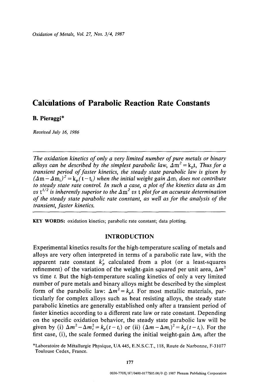 Calculations of parabolic reaction rate constants by Unknown