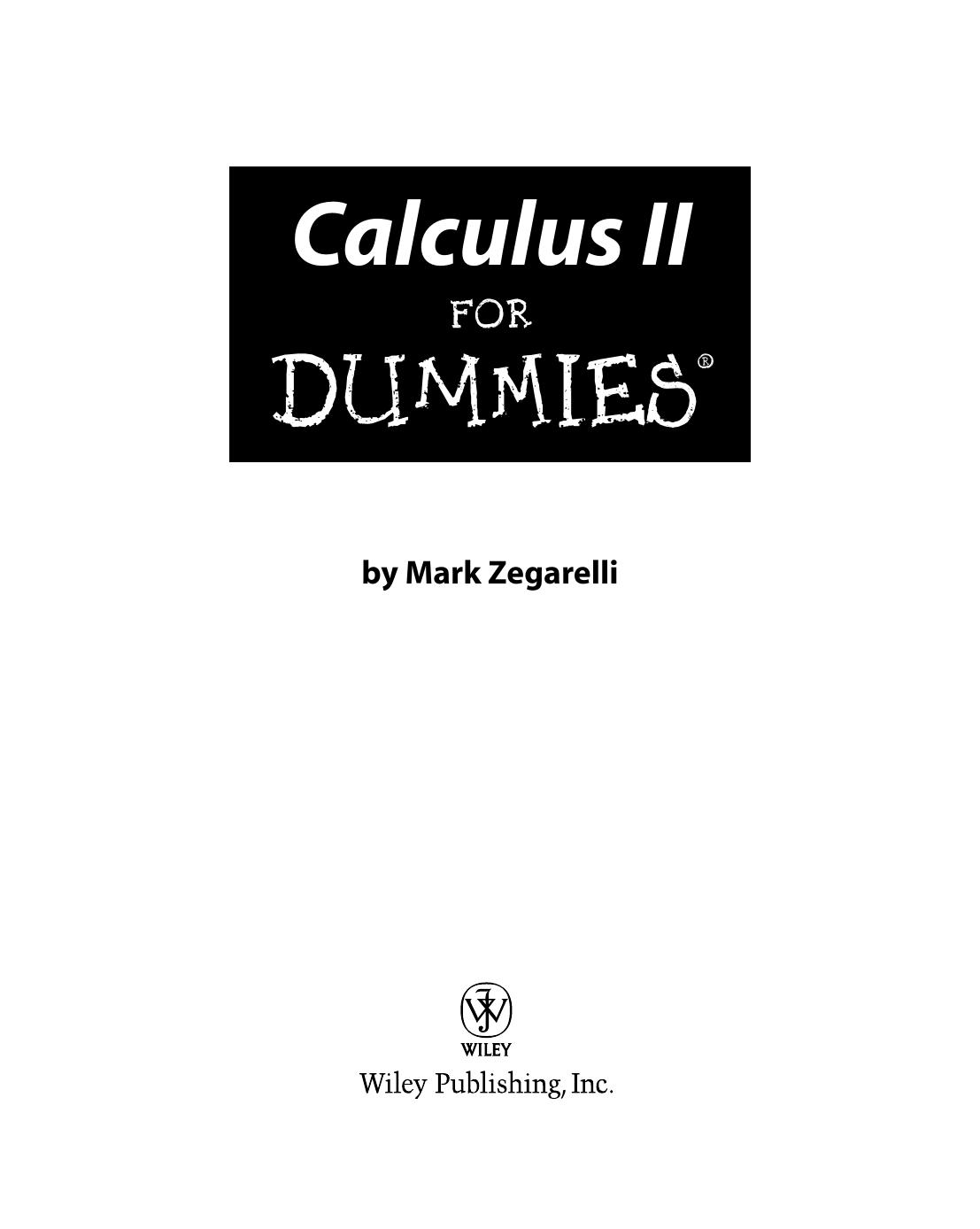 Calculus II for Dummies-Zegarelli by Unknown