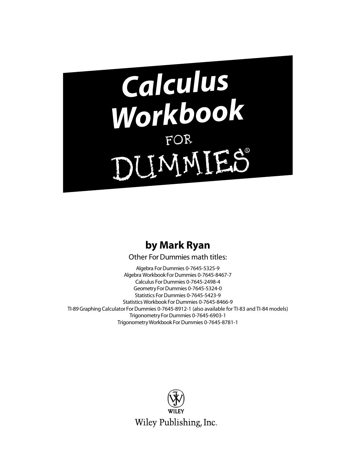 Calculus Workbook For Dummies by Mark Ryan