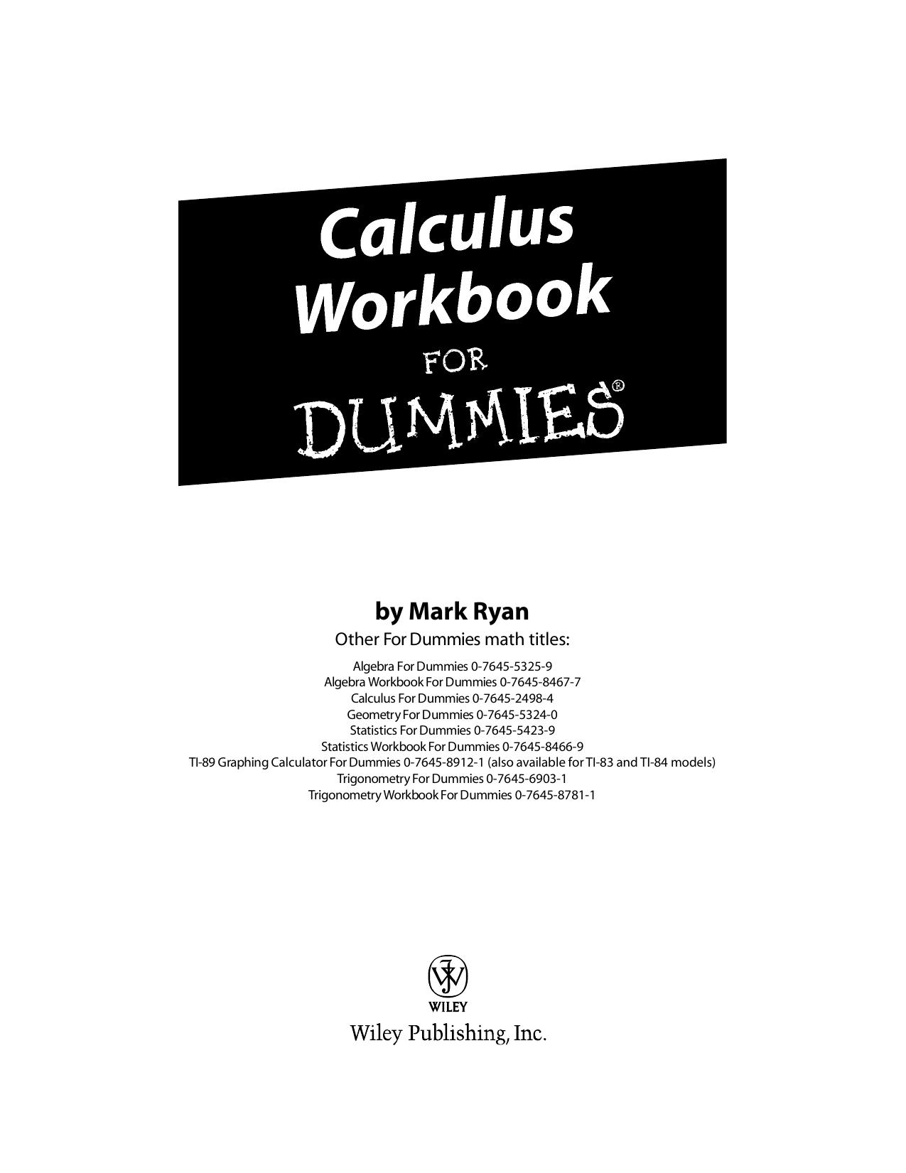 Calculus Workbook for Dummies by Mark Ryan
