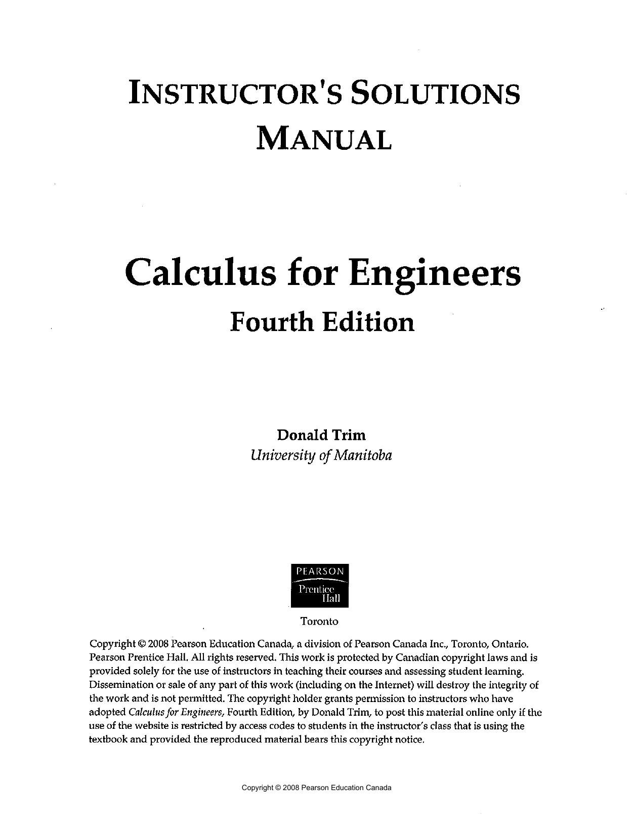 Calculus for Engineers 4th Edition Instructorâs Solutions Manual by Donald Trim