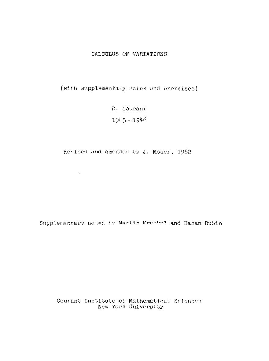 Calculus of Variations by Richard Courant