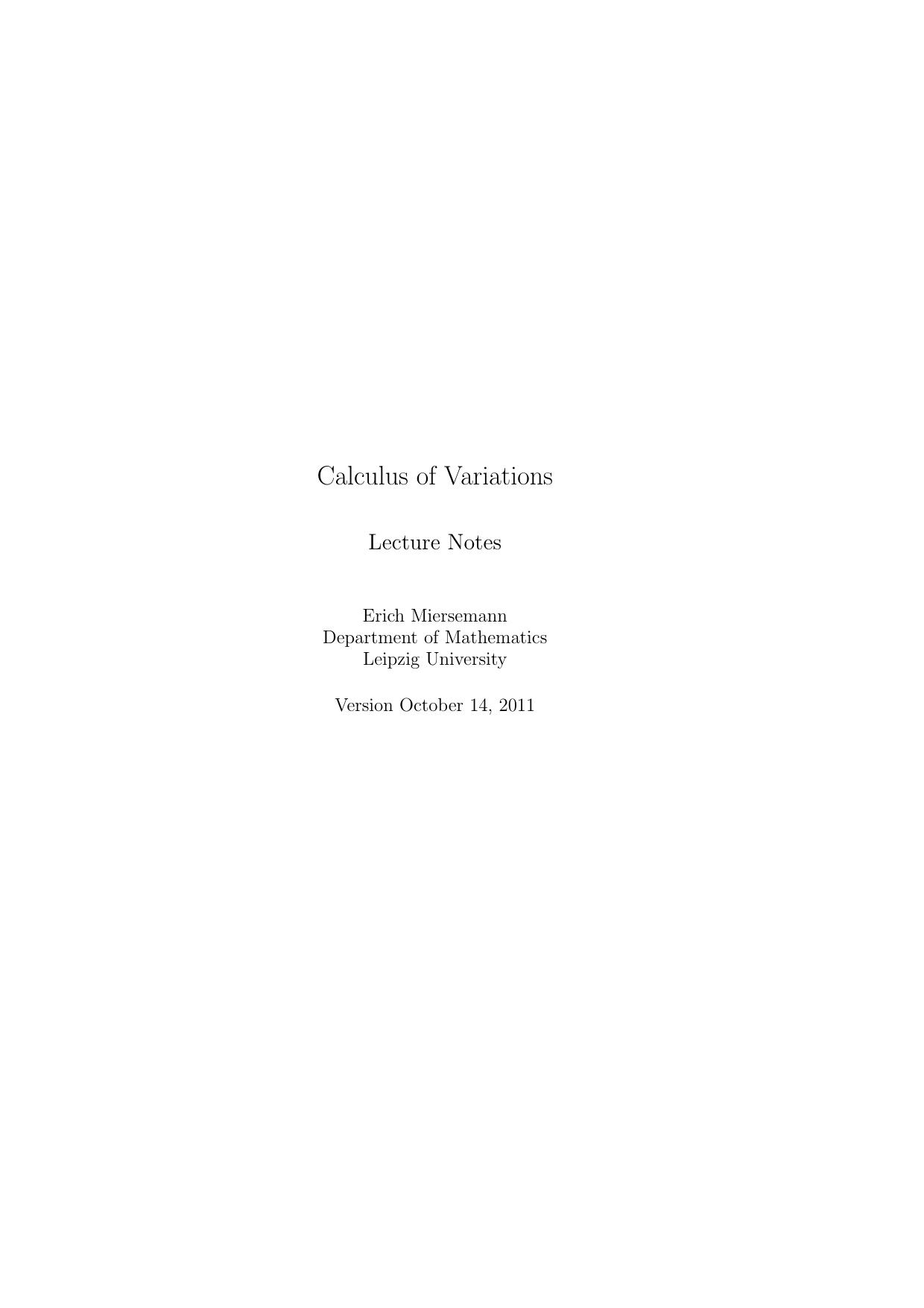 Calculus of variations by Miersemann E