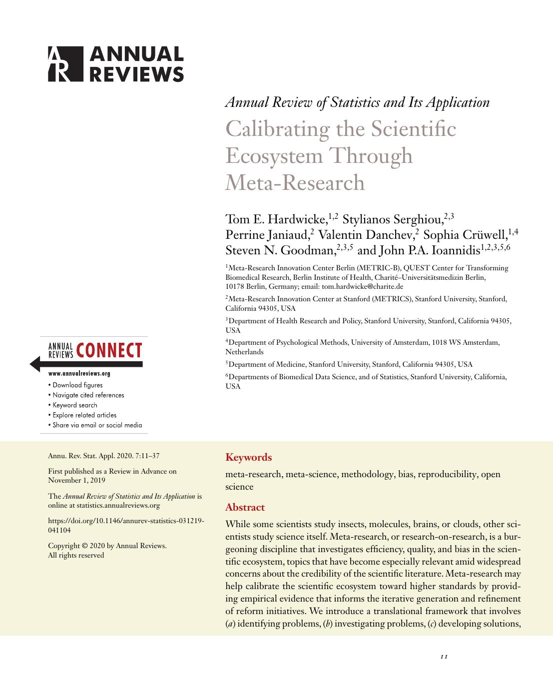 Calibrating the Scientific Ecosystem Through Meta-Research by unknow