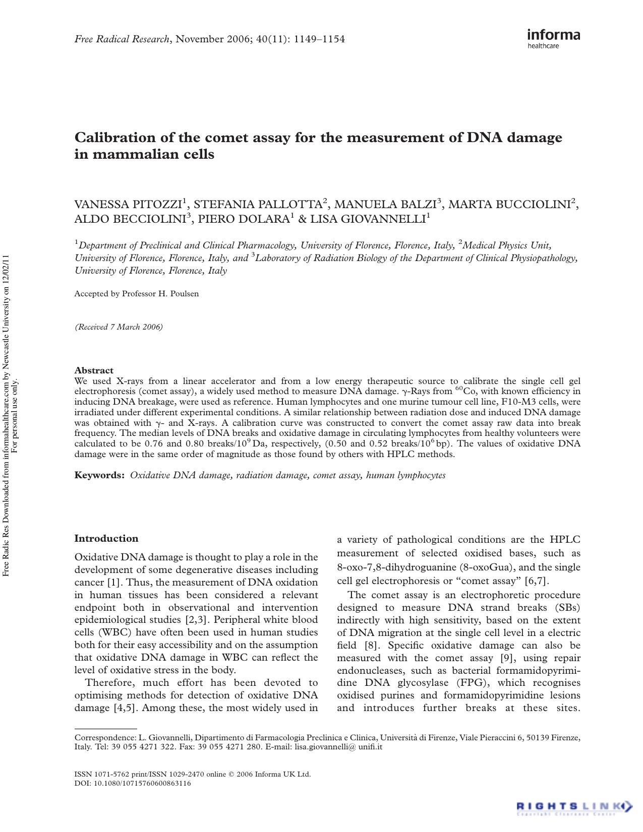 Calibration of the comet assay for the measurement of DNA damage in mammalian cells by unknow